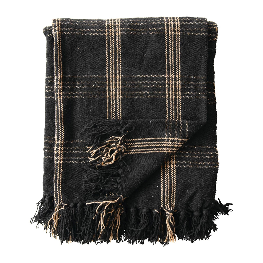 Recycled Cotton Throw - Black & Natural