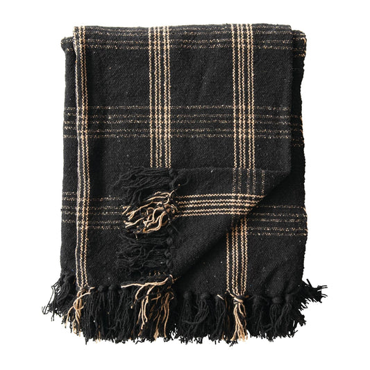 Recycled Cotton Throw - Black & Natural