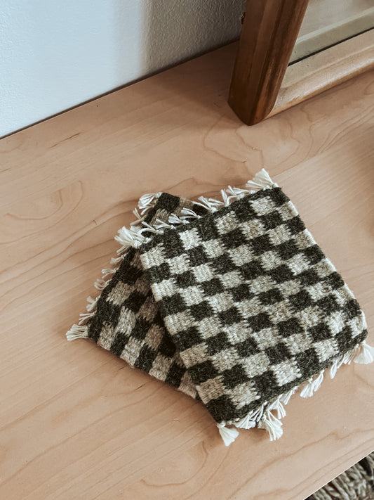 Handwoven Checkered Coasters - Moss