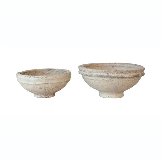 Set of 2 Found Decorative Paper Mâché Bowls – Aged White Finish
